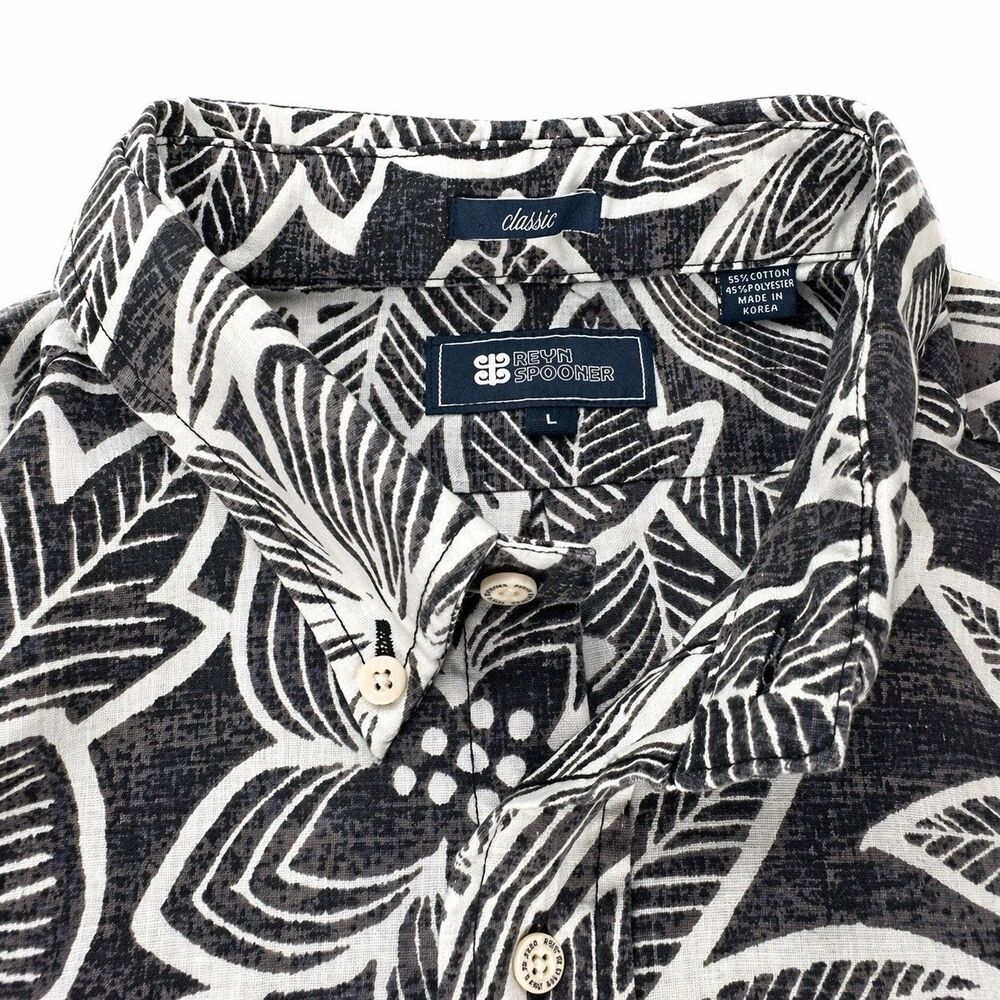 Reyn Spooner Classic Aloha Shirt Mens L Black White Floral Button Up - Picture 4 of 4